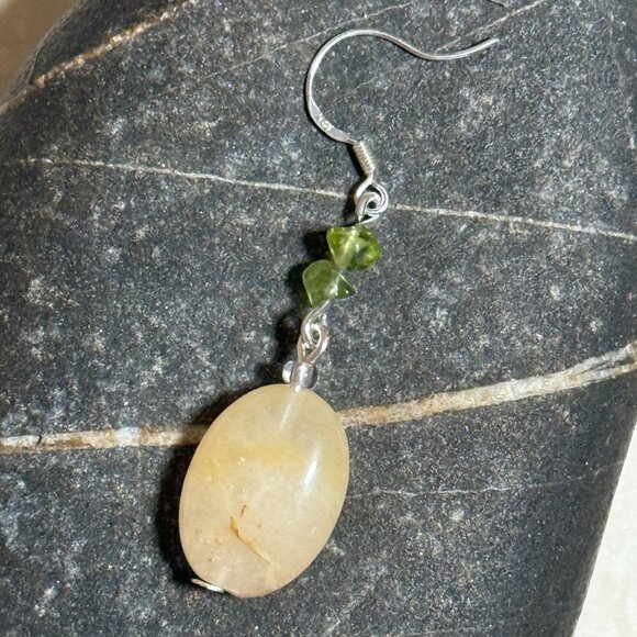 2/$20, Genuine Golden Healer Quartz & Green Peridot Gemstone Silver Earrings - Picture 6 of 11